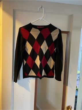 Black Red and Cream Argyle Women’s Sweater